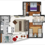 planta do apartamento 2 quartos cennario masb ROSCOE