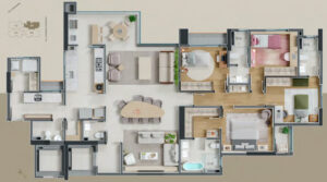 planta apartamento 4 quartos 177 m²