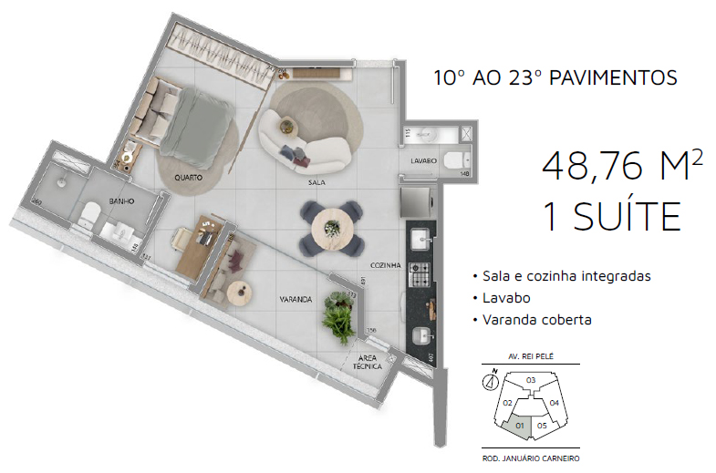 apartamento com 1 quarto 1 suite