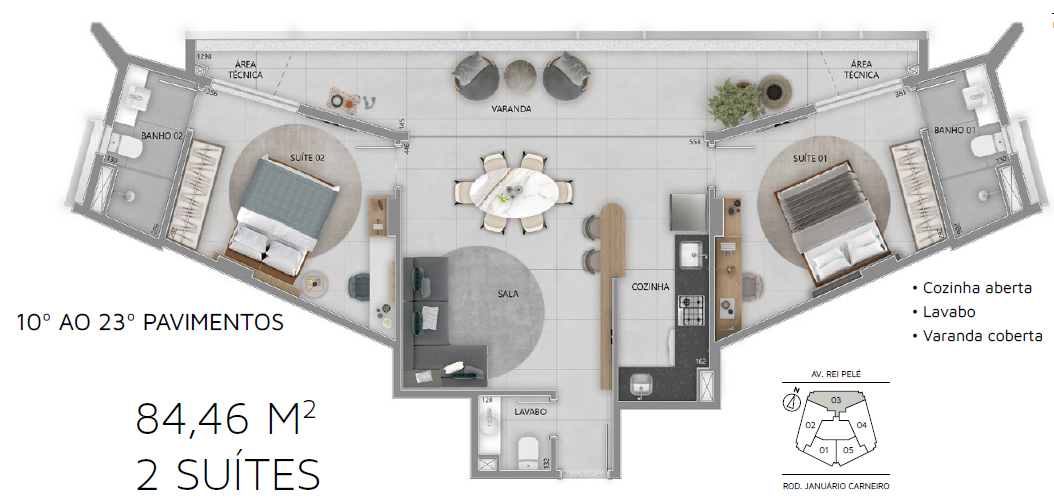 apartamento na planta com 2 suites