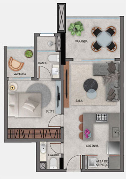 apartamento na planta 1 quartos no vale do sereno