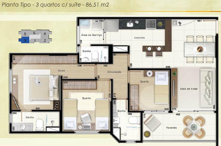 3 quartos no condominio 